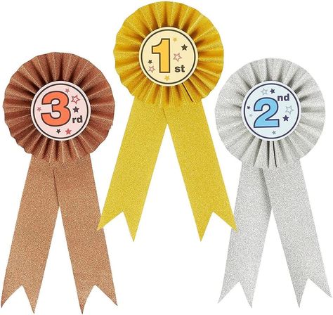 AmazonSmile : 24-Pack Award Ribbons - Participation Decorations, Rosette Ribbons, 1st, 2nd, and 3rd Place Recognition Awards for Spelling Bees, Science Fairs, Talent Shows, Gold, Silver, Bronze : Office Products Spell Bee Competition, Award Ribbons, Award Ribbon, Recognition Awards, Sports Event, Spelling Bee, Sports Day, Field Day, Science Fair