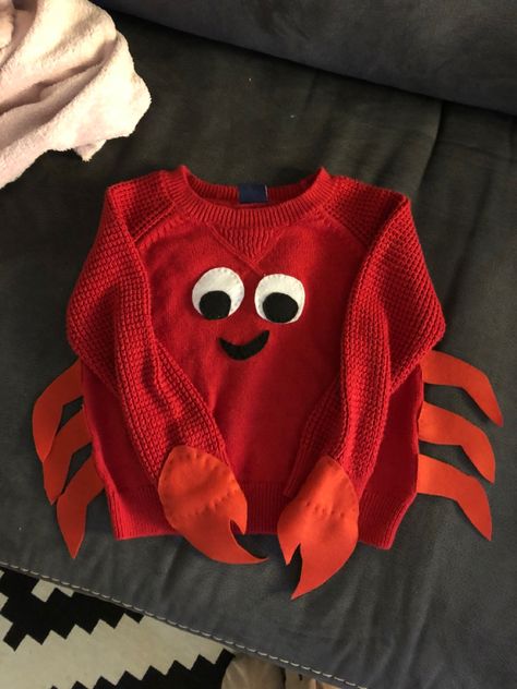 Homemade Crab Costume, Diy Ocean Costume Women, Under The Sea Halloween Costumes Family, Toddler Crab Costume, Infant Crab Costume, Diy Eel Costume, Sea Animal Costumes Diy, Ocean Animal Halloween Costumes, Sebastian Crab Costume