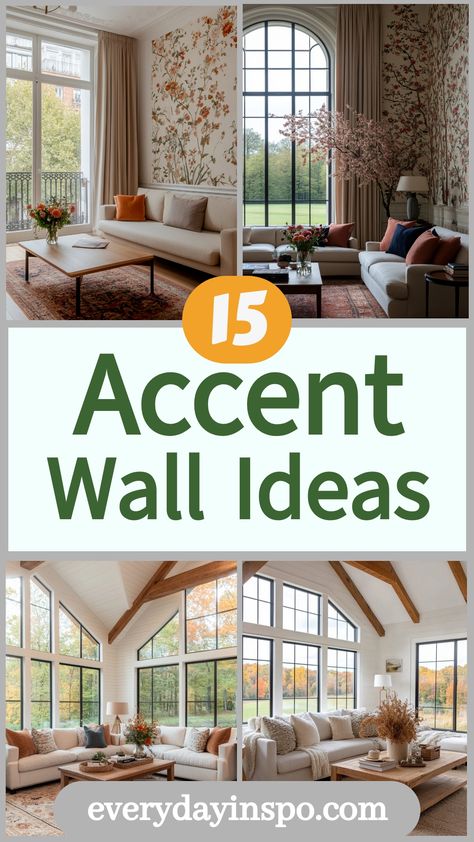 Get some inspo for stunning accent walls for your living room with this guide. Large Wall Design Living Room, Great Room Accent Wall Ideas, Tiled Living Room Wall, Accent Walls With Windows, Stairwell Accent Wall Ideas, Wall Treatments Living Room, Accent Wall Guide, Living Room Wall Inspiration, Wall Papering Ideas Living Room