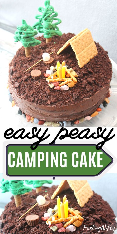 Camping Theme Cakes, Camping Birthday Cake, Boy Scout Cake, Cub Scout Cake, Camping Cake, Campfire Cake, Fish Cake Birthday, Easy Smores, Camping Cakes