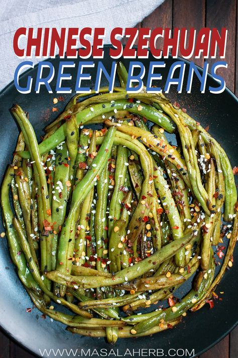 Szechuan Green Beans Recipe, Fried Green Beans Recipe, Beans Dishes, Fried Green Bean Recipes, Szechuan Green Beans, Dry Fried Green Beans, Green Bean Side Dish, Asian Treats, Bean Side Dish