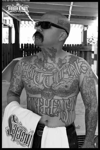 Rapper and street poet chino grande from whittier trece gang southeast Los my city and area. Gangsta Chest Tattoos, Tupac Stomach Tattoo, Moneybagg Yo Tattoos, Tupac Thug Life Tattoo, Bikie Gang Tattoo, Chicano Rap, Aztec Tattoos Sleeve, Gang Tattoos, Tatted Men