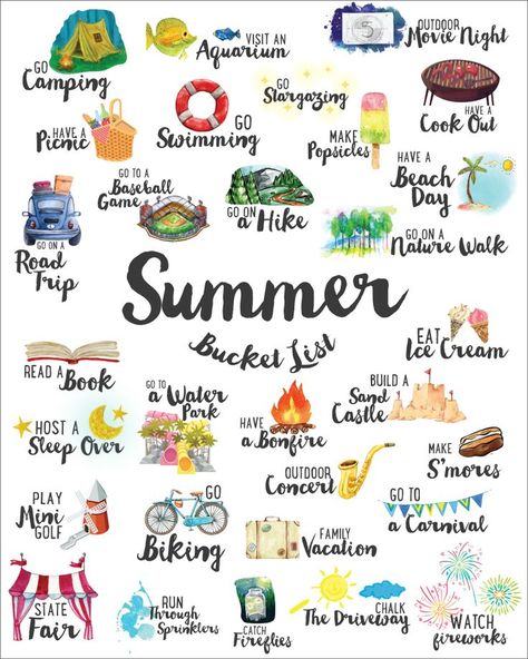 Summer Bucket List Make the most of this season and enjoy all that comes with it: the sun and heat, cool treats, cookouts, and all the water games! We’ve combined our favorite ideas into this Free Summer Bucket List which you can print and hang up wherever will best remind you of all the fun... Bucket List For Teens, Chelsea's Messy Apron, Herbst Bucket List, Bucket List Journal, Fall Bucket List, Summer Fun List, Summer Bucket List, Budget Planer, Summer Plans