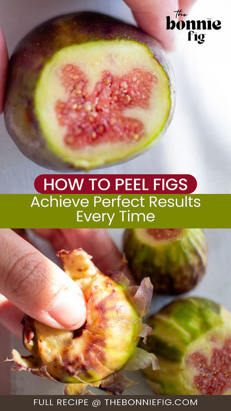 Learn the art of peeling figs with our easy food guide! Simply slice off the stem end, then gently peel away the skin using your fingers or a paring knife. Enjoy the sweet, tender flesh of fresh figs in no time. It's a simple technique that anybody can master for a deliciously rewarding experience! Best Fig Recipes, How To Eat Figs Raw, How To Eat A Fig, Recipes With Figs Healthy, Green Fig Recipes, What To Make With Fresh Figs, Recipe With Figs, Easy Fig Recipes, What To Make With Figs