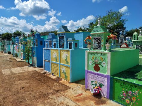 Mexican Graveyard ~.~ Acnh Yellow, Colorful Places, Yucatan Peninsula, Mexican Art, Memento Mori, Graveyard, Dia De Muertos, Mexico City, Celebration Of Life