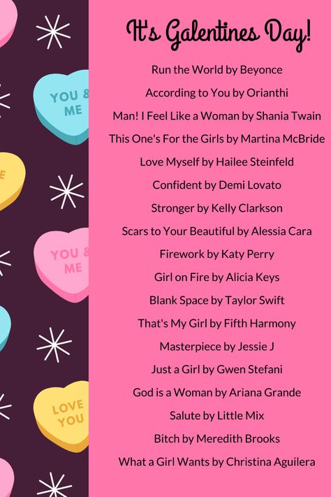 Galentines Party Playlist, Valentines Playlist, February Playlist, Girls Pajamas Party, Katy Perry Firework, Valentines Day Theme, Galentine's Party, Unique Party Themes, 30 Year Old Man