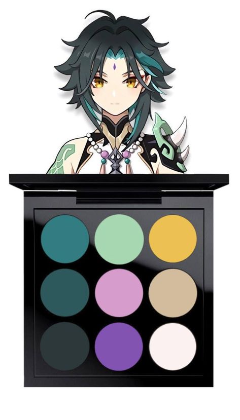 Xiao Color Palette Genshin, Xiao Color Palette, Xiao Hair Color, Xiao Eyes, Xiao Makeup, Xiao Hair, Hair Color Palette, Genshin Xiao, Eyeliner Eye Makeup