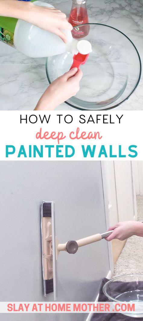 Diy Wall Cleaner Solution, Best Way To Clean Walls, Wall Cleaner Recipe, Baseboard Cleaner, Clean Walls, Cleaning Baseboards, Kerajinan Diy, Deep Cleaning Hacks, Cleaning Painted Walls