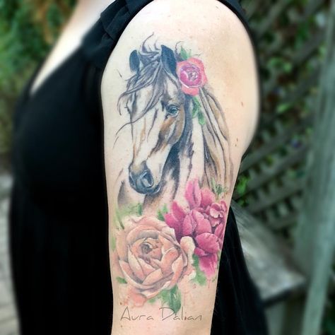 Aura Dalian Tattoos on Instagram: “Dreaming the horse... Healed picture of tattoo I did couple months ago #auradalian #tattoosbyaura #northmaintattoostudio #abstract #tattoo…” Water Lily Tattoos, Horse Tattoo Design, Horse Flowers, Finger Tattoo For Women, Lily Tattoo, Dalian, Horse Tattoo, Dainty Tattoos, Abstract Tattoo