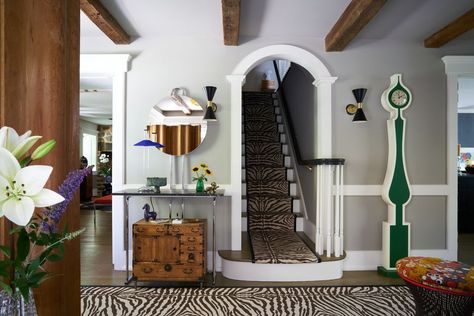 In Stylist Lori Goldstein’s Eclectic Country House, Anything Goes with Everything Tribeca Apartment, Zebra Print Rug, Removing A Wall, Second Floor Landing, Carpet Shops, Lori Goldstein, Style Deco, Living Room Windows, Anything Goes