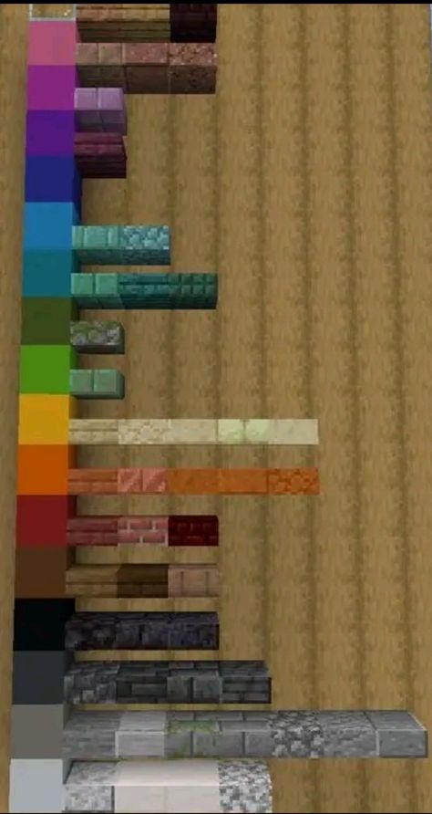 Minecraft Wall Texturing, Palisade Minecraft, Minecraft Direction Signs, Minecraft Diagonal Wall, Minecraft Ceiling Designs, Minecraft Desert Block Palette, Minecraft Stone Palette, Minecraft Color Gradient, Minecraft Strip Mine Design