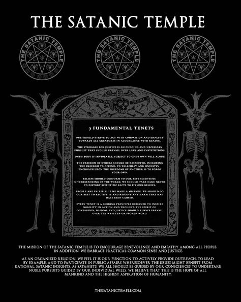 The Satanic Temple’s Seven Tenets Are Far More Ethical Than the Ten Commandments  (Imagine that.) Satanic Rules, Laveyan Satanism, The Satanic Temple, Satanic Temple, The Satanic Bible, Occult Art, Spell Book, Black Magic, Book Of Shadows