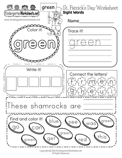 St Patrick’s Day Preschool Worksheets, St Patricks Day Kindergarten Free, Color Words Worksheet, St Patricks Day Worksheets For Preschool, St Patrick’s Day Worksheets, St Patricks Day Worksheets, Kid Experiments At Home, Color Sight Words, Learning Colors Activities