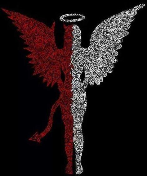 Photo Angel Devil Tattoo, Angel Y Diablo, Devil Aesthetic, Devil Tattoo, Muster Tattoos, Angel Wallpaper, Angel Drawing, Ange Demon, Vs Angels