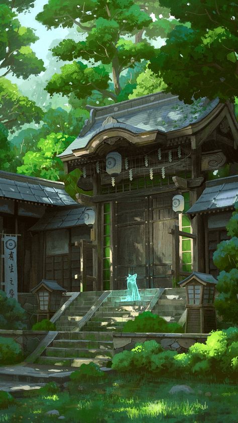 Shrines Art, Japan Temple, Japanese Forest, Japanese Village, Japanese Shrine, Forest Illustration, Fantasy City, Fantasy Places, Fantasy Aesthetic