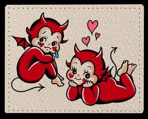 Traditional Tattoo Baby, Kewpie Tattoo, Kewpie Art, Traditional Tattoo Flash Art, Cherub Tattoo, Doll Tattoo, Devil Tattoo, Kewpie Doll, Tattoo Practice