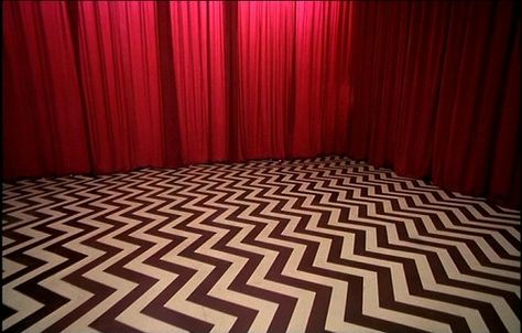 Twin Peaks Black Lodge, Red Curtains, Twin Peaks, On The Floor, The Floor, Curtains, Black And White, Red, Pattern