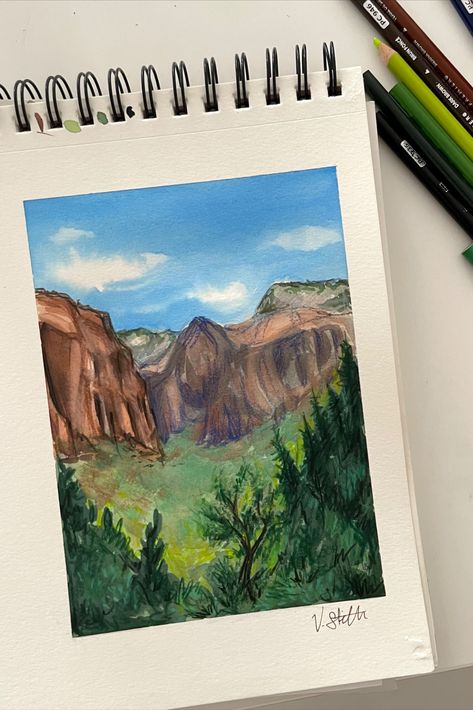 zion national park watercolor painting idea Park Watercolor Painting, National Park Watercolor, Park Watercolor, Watercolor Landscape Paintings, Zion National Park, San Diego California, Watercolor Landscape, Landscape Painting, Creative Inspiration