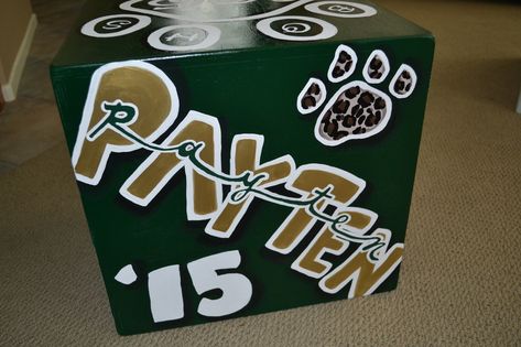 I have been hand painting cheer boxes since 1995. I have painted and continue to paint cheer boxes for schools in Orange County, Los Angeles County, San Diego County, Riverside County, and Nevada.... Cheerleading Boxes Designs, Cheer Box Ideas High School Football, Senior Cheer Box Ideas, Cheer Boxes To Stand On, Cheer Box Designs, Cheer Boxes Designs High School, Cheer Box Ideas High School, Cheer Box Ideas, Hoco Overalls