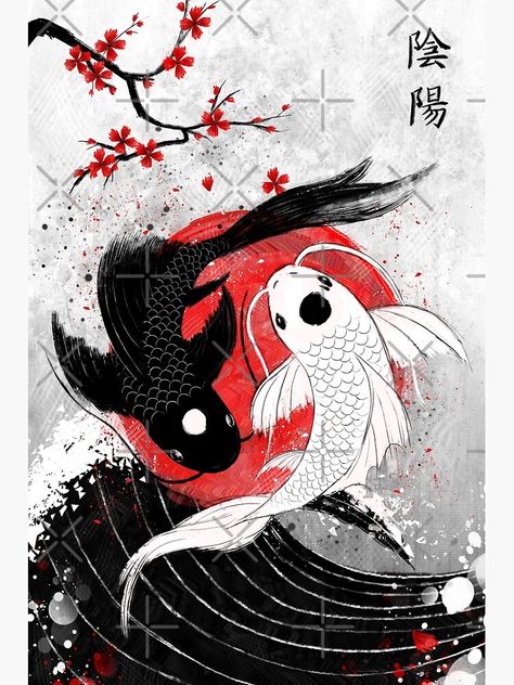 Koi Fish, Yin Yang, Koi, Fish, Black And White, Tattoos, Water, Red, White