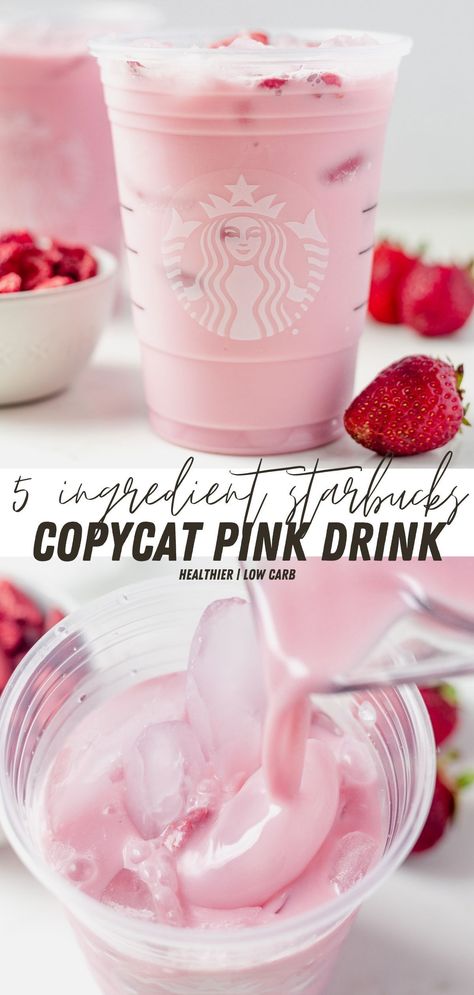 Learn how to make a Starbucks keto pink drink with just 5 simple ingredients! Its takes minutes to make and is better than the keto version you can order off the secret menu (I'm sharing how to order it too!). Pink Drink Recipe, Tazo Passion Tea, Starbucks Pink Drink Recipe, Pink Drink Starbucks, Starbucks Pink Drink, Pink Drink Recipes, Starbucks Strawberry, Iced Drinks Recipes, Passion Tea