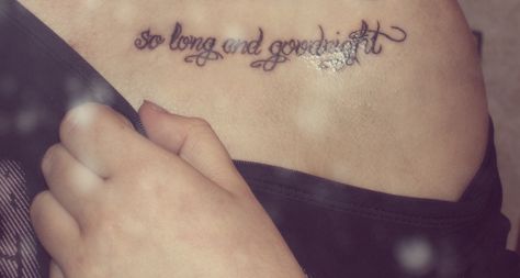 Another music-inspired tattoo: "So long and good night" from MCR's "Helena."    This song changed my life. So Long And Goodnight Tattoo, Helena Mcr Tattoo, Goodnight Tattoo, Helena Mcr, Mcr Tattoo, So Long And Goodnight, Night Tattoo, Good Night, Tattoo Quotes