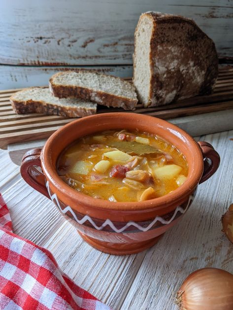 Jota is one of the most distinctive dishes of western Slovenia. Jota Soup Recipe, Polish Sauerkraut Soup, Slovenia Recipes, Sour Kraut, Balkan Recipes, Bible Food, Slovenian Food, Sauerkraut Soup, Hungarian Cuisine