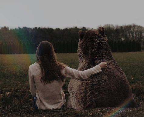 Bear Hug Aesthetic, Bear Shifter Aesthetic, Bear And Human, Bear And Woman, Woman And Bear, Rainy Night Quotes, Photoshop Aesthetic, Bear Shifter, Bear Aesthetic