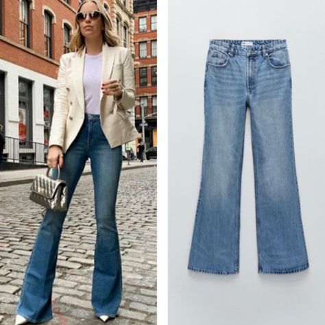 High Waist Full Length Jeans In Flared Boot Leg Style 100% Cotton, No Stretch Size 26-27 Church Outfit Ideas, School Street, Full Length Jeans, Church Outfits, Fall Street Style, Zara Jeans, Y2k Style, Outfits Ideas, Colored Jeans