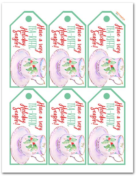 Free Printable Tea Gift Tags | These fun tags are perfect for a tea gift basket (or similar!) for the tea lover in your life Tea Gift Tags, Tea Gift Basket, Free Printable Christmas Gift Tags, Christmas Gift Tags Free, Tea Tag, Tea Labels, Tea Crafts, Santa Gift Tags, Tea Riffic