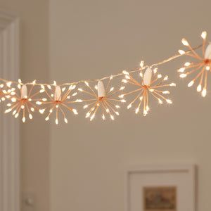 Indoor Fairy Lights | Indoor String Lights | Lights4fun | Lights4fun.co.uk Rose Gold Curtains, Fireplace Garland, Outdoor Fairy Lights, Fairy Lights Bedroom, Gold Starburst, Perfect Living Room, Indoor String Lights, Festoon Lighting, Fairy String Lights