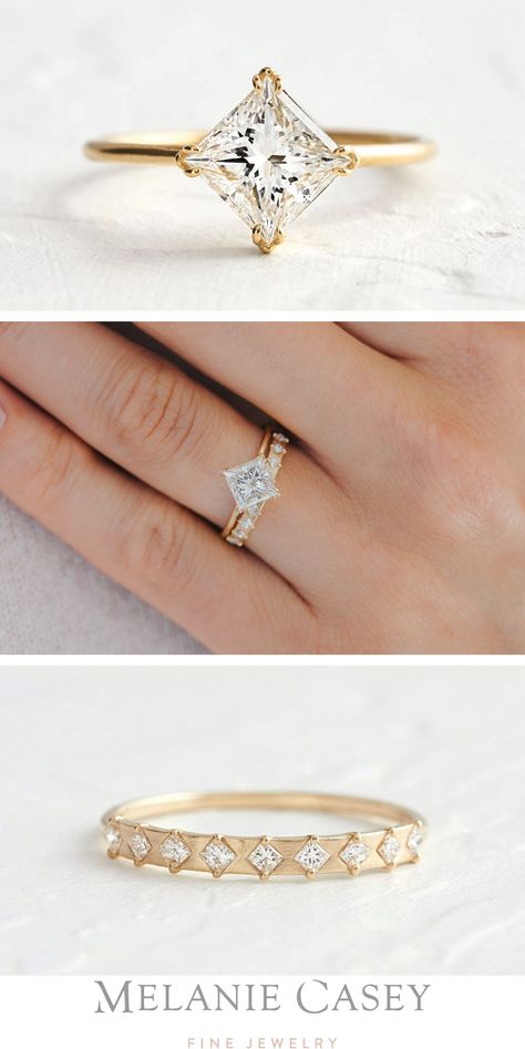 Unique Solitaire Engagement Ring, White Gold Engagement Rings Vintage, Vintage Engagement Ring Settings, Moissanite Engagement Ring White Gold, Oval Cut Diamond Engagement Ring, Square Engagement Rings, Twisted Band Ring, Melanie Casey, Wedding Rings Princess Cut