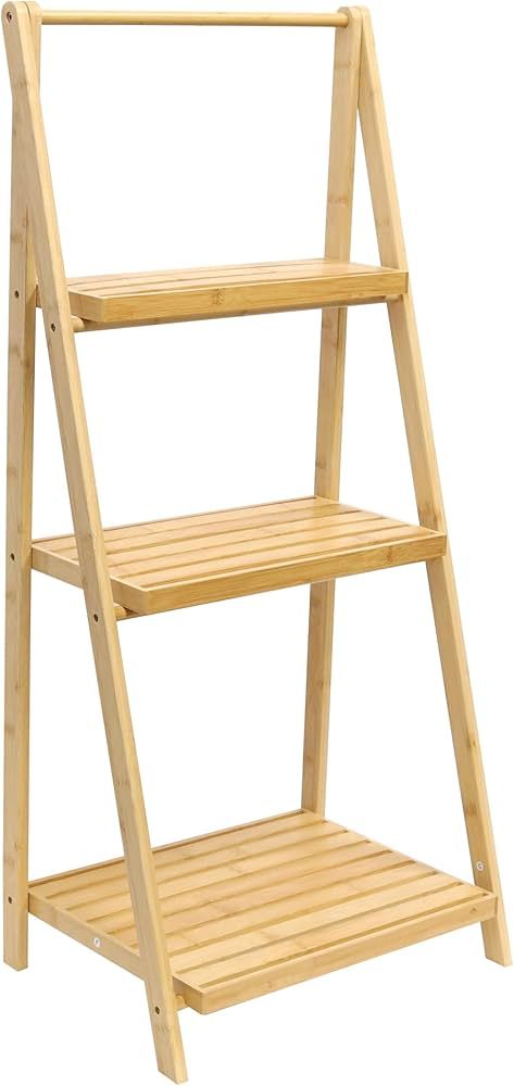 Amazon.com: RoyalHouse Bamboo 3-Tier Foldable Ladder Shelf, Bookshelf, Storage Rack, Plants Stand Display Shelf, Perfect Multi-Functional Book Shelf and Storage Rack for Living Room, Bedroom, Kitchen, Office : Home & Kitchen Ikea Wooden Shelves, Standing Book Shelf, Foldable Ladder, Plants Stand, Ladder Shelves, Bamboo Shelf, Bookshelf Storage, Stand Display, Ladder Shelf