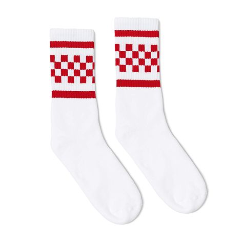 PRICES MAY VARY. Polyester,Cotton,Spandex,Nylon Pull On closure Machine Wash NEXT LEVEL COMFORT – High quality socks designed with a functional heel and athletic cushion body. Each pair weaves a premium blend of poly (durability) and cotton (extra comfort). OUTSTANDING QUALITY – SOCCO socks are made of 66% cotton, 27% nylon, 5% polyester and 2% spandex. Stretchy, lightweight, durable, and moisture-wicking. Suitable for both indoor and outdoor activity. MAKE A STATEMENT – SOCCO socks are an iconi 80s Socks, Checkered Socks, Clothing Png, Png Clothes, White Tube, Scene Outfits, Modern Tech, Red Checkered, Tube Socks