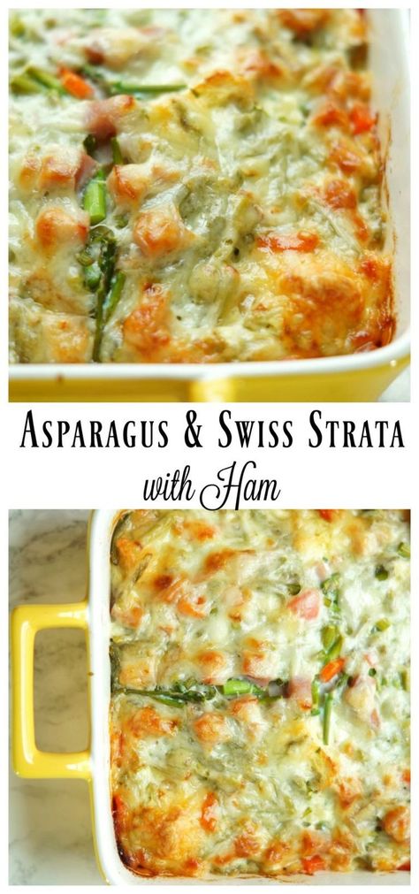 Asparagus and Swiss Strata with Ham is the perfect overnight breakfast casserole for Christmas morning! Asparagus Breakfast Casserole, Asparagus Strata, Asparagus Breakfast, Ham And Asparagus, Strata Recipes, Overnight Breakfast Casserole, Overnight Breakfast, Turkey Ham, Recipes Ground Beef