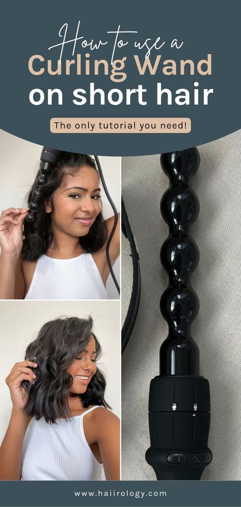 Are you wondering how to use a curling wand on short hair? With this step-by-step video tutorial, you will find yourself at ease and happy the next time you use a curling wand to curl your short hair. In this six-step tutorial, I have not only shared the steps but also the products to use and tips to choose the best curling wand in the market for your hair based on your needs - bouncy curls? Beach waves?. You got it! Check it all out here and get beautiful hairstyles with a curling wand! Bubble Wand Curls, Best Curling Wand, Curling Short Hair, Best Curling Wands, Curl Short Hair, Curled Hairstyles For Medium Hair, Using A Curling Wand, Wand Hairstyles, Different Curls