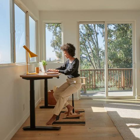 Uplift Desk Home Office, Home Office Standing Desk Ideas, Standing Desk Ideas, Standing Desk Home Office, Wood Standing Desk, Spring Campaign, Marguerite Duras, Plywood Table, Standing Desk Office