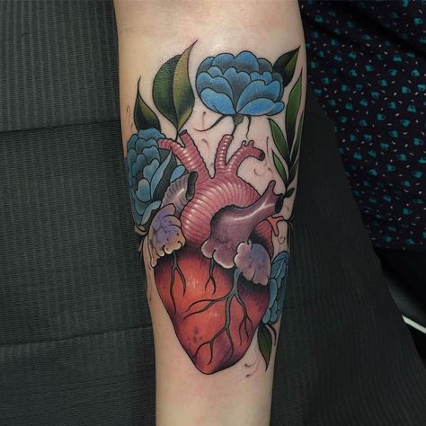 Heart Vase Tattoo by @joshuabowers #tattoosnob #heart #vase #tattoo Anatomical Heart Tattoo, Trending Tattoos, Tattoo Magazine, Heart Vase, City Tattoo, Geometric Vases, Iron Heart, Square Vase, Anatomical Heart