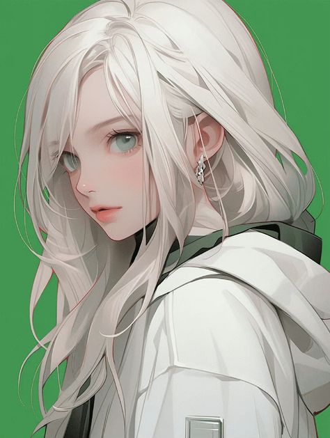 Silver Hair Green Eyes Anime, Silver Hair Green Eyes, White Hair Green Eyes, Silver Hair Girl, Moon Sisters, Aestethic Wallpaper, Blonde Green Eyes, Short White Hair, Girl With Green Eyes