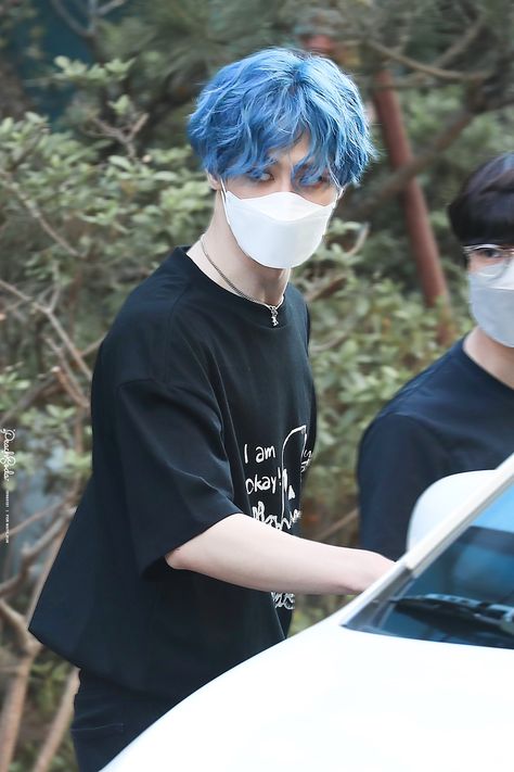 Kpop Hair Dye Ideas Men, Blue Dyed Hair Men, Light Blue Hair Men, Blue Hair Men, Hair Color Ideas For Men, Mens Blue Hair, Short Blue Hair, Wayv Kun, Dyed Hair Men