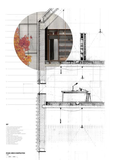 Part section/elevation material study Architectural Portfolio, Detail Arsitektur, Houses Architecture, Architecture Presentation Board, Architecture Board, Architecture Collage, Architecture Graphics, Presentation Layout, Architectural Section