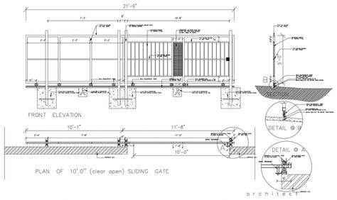 Elevation and sectional of sliding gate 2d view autocad file, plan view detail, dimension detail, front elevation detail, concrete masonry detail, gate detail, wheel base supports detail, hatching detail, naming texts detail, section line detail, sections detail, etc. Sectional Sliding Gate, Turning Sliding Gate Design, Main Entrance Gate Design, Entrance Gate Design, Sliding Gate Design, Drive Gates, Gate Wheel, Cichlid Aquarium, Sliding Gates