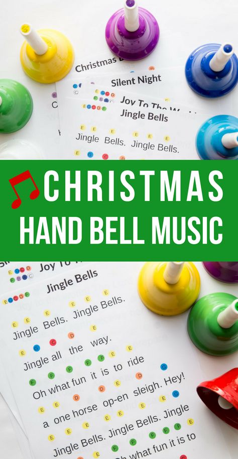 Printable Christmas Hand Bell Music Hand Bell Songs, Christmas Music For Kids, Hand Bell Music, Music Program Ideas, Christmas Music Activities, Christmas Concert Ideas, Popular Christmas Songs, Holiday Traditions Family, Music Lesson Plans