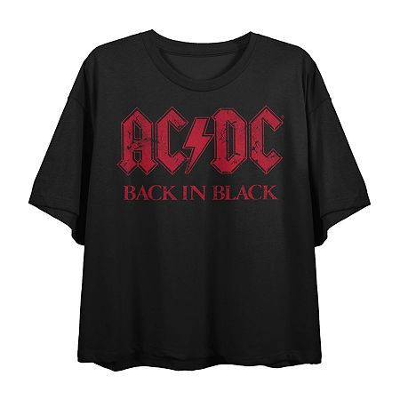 You're back in black with this cute black cropped tee! This fun crop top features colorful original artwork inspired by your favorite band, ACDC! This comfy tee is made of high-quality, premium cotton materials, and is professionally printed to ensure long-lasting color and print quality. It can be machine washed in cold water with like colors, and tumble dried on low for easy and convenient care. The ACDC Back In Black Purple Lightning Bolt Logo Women's Black Cropped Tee is an officially licensed product, making it the perfect gift for fans!Closure Type: Pullover HeadFit: Loose FitNeckline: Crew NeckSleeve Length: Short SleeveApparel Length: 28 InchesFiber Content: 100% CottonFabric Description: KnitCare: Machine Wash, Tumble DryMaterial: CottonCountry of Origin: Imported Lightning Bolt Logo, Acdc Shirt, Purple Lightning, Black Crop Tee, Back In Black, Workout Tops For Women, Large Shirts, Cropped Tee, Black Crop