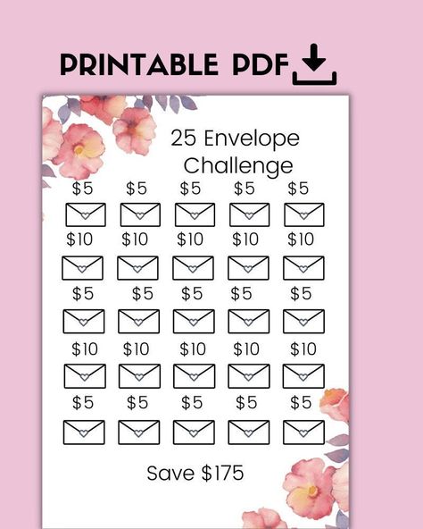 25 Floral Envelope Challenge, Money Saving Challenge, Budget Printable, Save 175, Savings Challenge, Savings Tracker, Savings Planner by HartfordHustlePrints on Etsy Christmas Savings Plan, Money Challenges, Financial Planner Printables, Envelope Challenge, Saving Money Chart, Money Chart, Budget Challenge, Floral Envelope, Money Planner