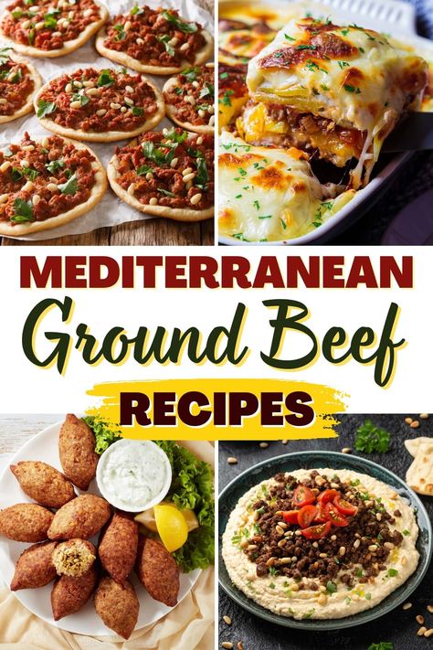 Mediterranean Hamburger Meat Recipes, Global Dinner Recipes, Mediterranean Dinner For A Crowd, Hearty Mediterranean Meals, Mediterranean Diet Hamburger Recipe, Mediterranean Red Meat Recipes, Mediterranean Meat Dishes, Mediterranean Recipes Dinners Simple, Mediterranean Recipes Dinner Ground Beef