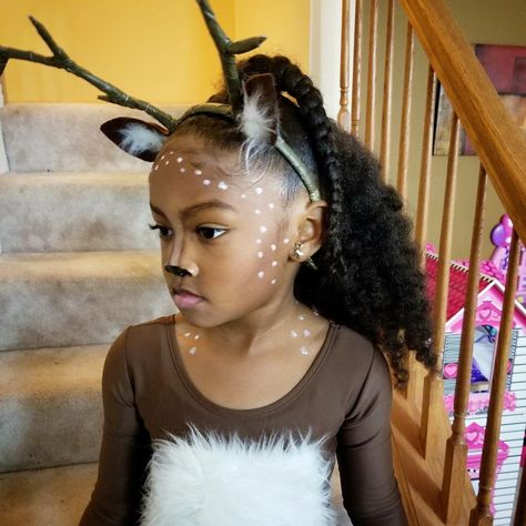 Doe Makeup Halloween, Fawn Makeup, Deer Costume For Kids, Dear Makeup, Reindeer Makeup, Deer Halloween Costumes, Fantasy Birthday, Deer Halloween, Deer Makeup