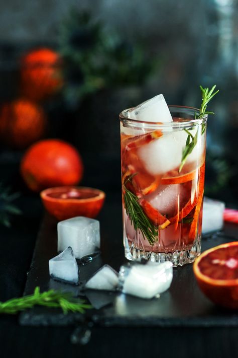 Blood Orange Mocktail, Rosemary Mocktail, Orange Mocktail, Blood Orange Juice, Mocktail Recipes, Dry January, Slice Of Lime, New Year's Resolution, Rosemary Sprigs