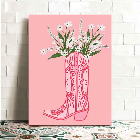 Faster shipping. Better service Boot Flower Vase, Mini Toile, Pink Canvas Art, Simple Canvas Paintings, Cute Canvas Paintings, Pink Painting, Easy Canvas Art, Canvas Painting Designs, Cute Paintings