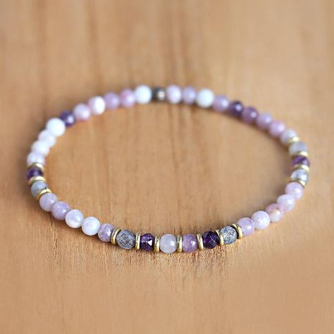 Amethyst Jewelry - Amethyst Mala - Made in USA - Lovepray Jewelry Small Beaded Bracelets, Silver Bracelet Stack, Bracelets Crystal, Multicolor Bracelet, Beaded Jewelry Bracelets, Aromatherapy Bracelet, Semiprecious Stone Jewelry, Support Women, Purple Quartz